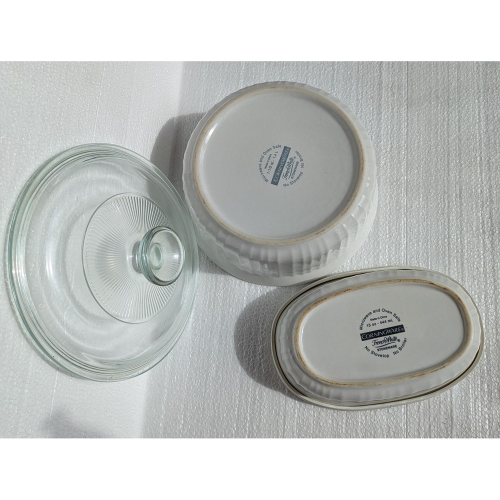 BUNDLE CorningWare P-5-B French White Casserole Dish 1.5 qt. With Pyrex Lid - Picture 2 of 2